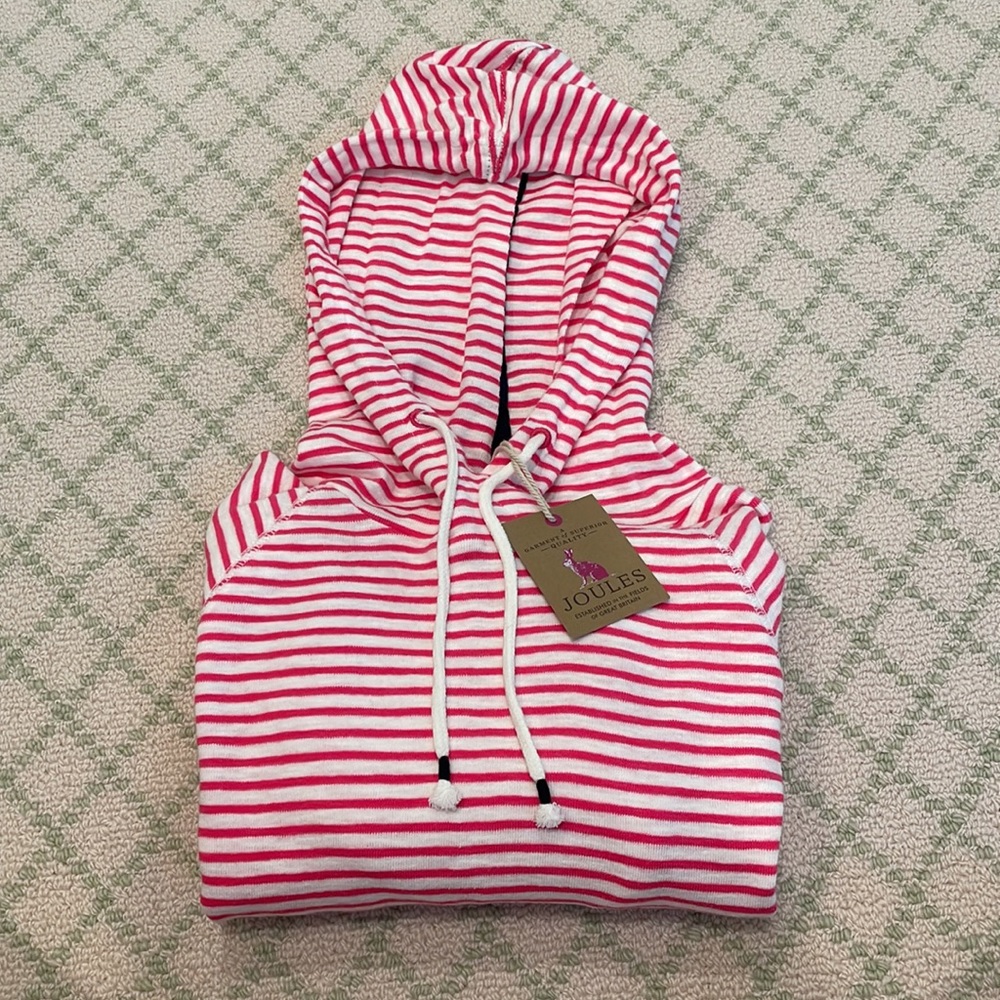 Joules Pink and White Striped Hooded Sweatshirt